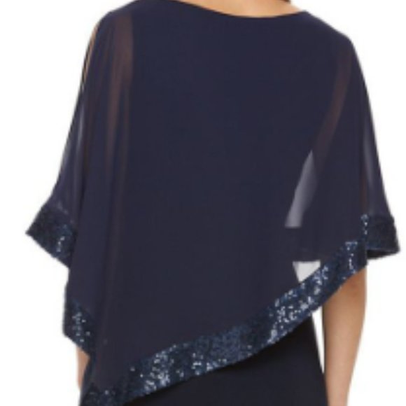 Chaps Sequin Cold Shoulder Chiffon Overlay Dress - Picture 2 of 10